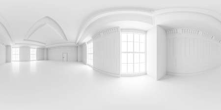 Full 360 degree equidistant equirectangular spherical panorama of white empty classic vintage studio interior 3d render illustration hdri hdr vr styleの写真素材
