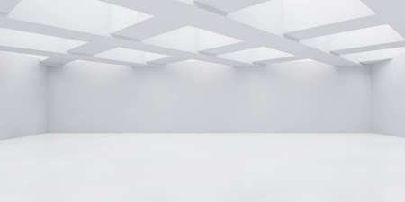 Abstract white studio building interior with open ceiling 3d render illustrationの写真素材