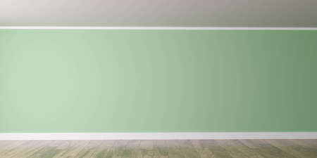 empty green wall studio room interior background with wooden floor 3d render illustration