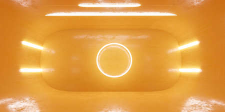 orange futuristic concrete room studio with bright lighting 3d render illustrationの写真素材