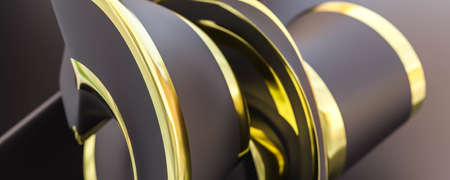 abstract black and gold round organic shape 3d render illustrationの写真素材