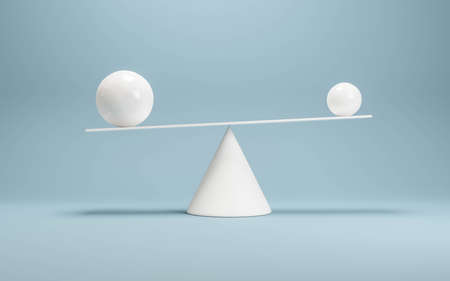 abstract white weighing sclae with abstract geometric objects 3d render illustrationの写真素材