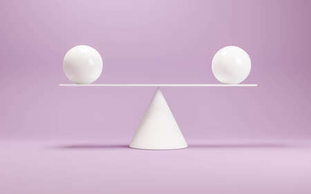 abstract white weighing sclae with abstract geometric objects 3d render illustrationの写真素材