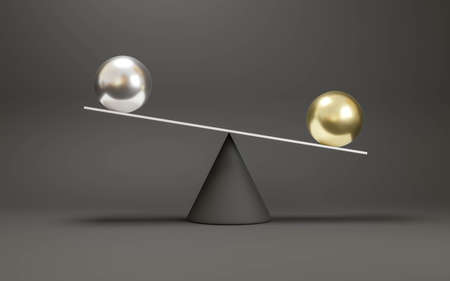 abstract white weighing sclae with abstract geometric objects 3d render illustration