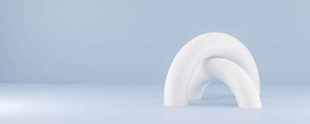 futuristic abstract minimalistic white soft simple organic shape on blue background design 3d render illustrationの写真素材