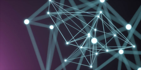 violet neon dark blue abstract lights futuristic technology web network connectivity concept 3d...