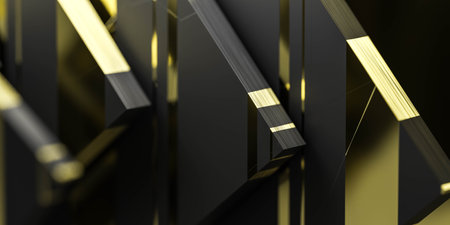 black and gold geometric shape background backdrop 3d render illustrationの写真素材