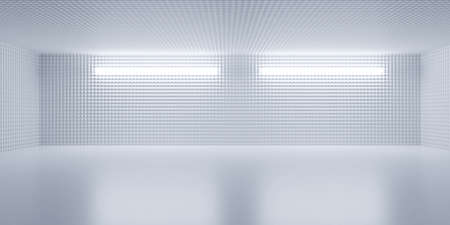 empty white abstract room with cold lighting and metallic walls 3d render illustrationの写真素材