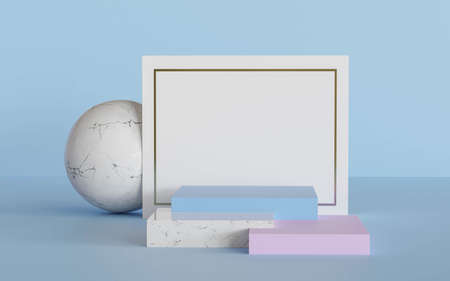 blue and violet abstract retro design podium product stand presentation podium 3d render...