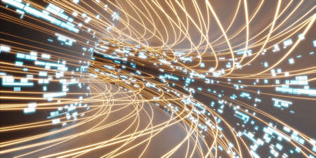 blue and orange abstract technology wallpaper with laser light motion blur concept 3d render illustrationの写真素材