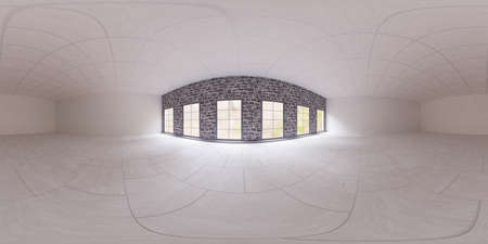 360 degree full panorama environment map of empty office loft interior with white tiled floor and bright day lighting 3d render illustration hdri hdr vr virtual reality contentの写真素材