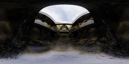 360 degree full panorama environment map of abstract dark concrete basement hall 3d render illustration hdri hdr vr virtual realityの写真素材