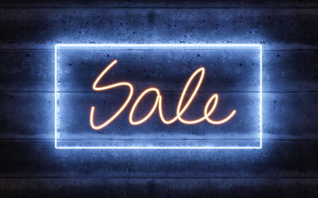 neon light sale letters sign with blue and red neon letters 3d render illustrationの写真素材