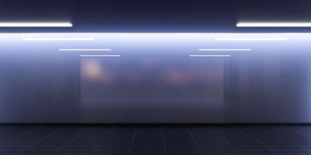 dark evening empty loft studio office room glass wall with reflections 3d render illustration