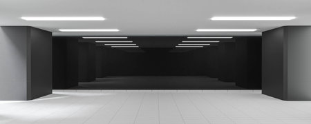 empty black and white production hall laboratory science lab office technology 3d render illustrationの写真素材
