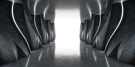 dark abstract basement tunnel interior 3d render illustrationの写真素材