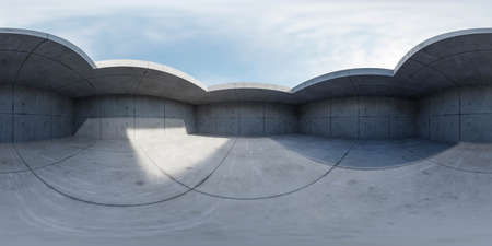 360 degree full panorama environment map of empty abstract concrete building with open top and sky 3d render illustration hdri hdr vr virtual reality contentの写真素材
