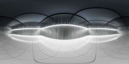 360 degree full panorama environment map of industrial metal wall shed hall interior 3d render illustration hdri hdr vr virtual reality contentの写真素材