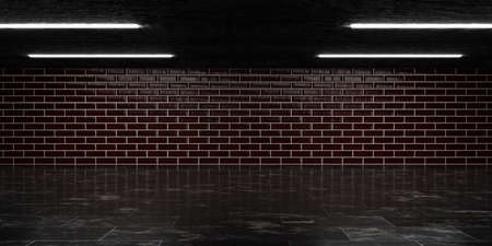 dark brick wall industrial subground basement tunnel 3d render illustrationの写真素材