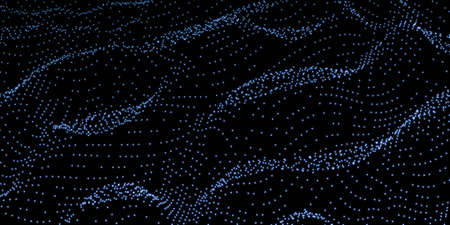 abstract blue technology point mesh network in dark space. 3d render illustrationの写真素材