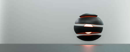 red glowing dark high-tec surface cube on blurred background 3d render illustration