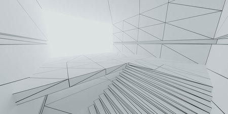 wire mesh draft mock-up abstract architecture plan building house 3d render illustrationの写真素材