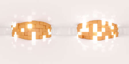 360 degree full panorama environment map of abstract empty cube wall room with orange and white geometric shape walls 3d render illustration hdri hdr vr virtual realityの写真素材