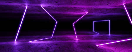 empty futuristic neon light dark concrete basement 3d render illustration