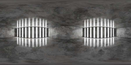 360 degree full panorama environment map of dark concrete empty room with light panels industrial interior studio 3d render illustration hdri hdr vr virtual realityの写真素材