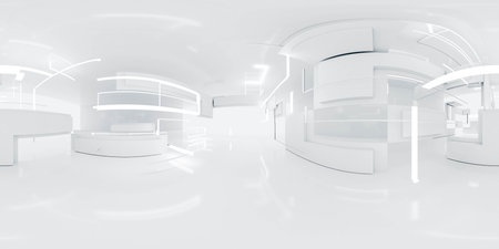 360 degree full panorama environment map of white minimalistic technology lights background abstract 3d render illustration hdri hdr vr virtual realityの写真素材