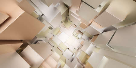 bronze gold and white metal cubes abstract geometric shape 3d render illustration