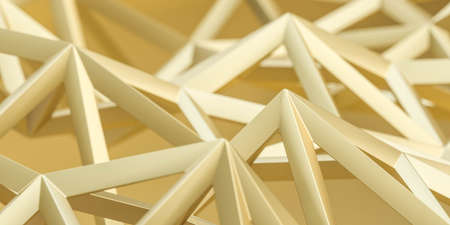 abstract yellow gold wire mesh geometric shape metal 3d render illustrationの写真素材