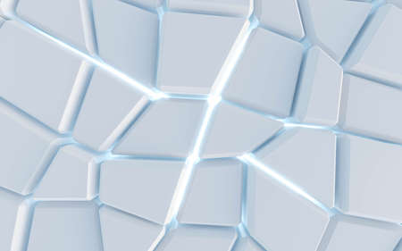 white geometric tile objects with blue back lighting lava concept 3d render illustrationの写真素材