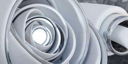 abstract white technology design orb sphere with glowing light and metal parts 3d render illustrationの写真素材