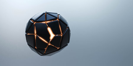 abstract technology surface dark geometric red glowing object on blue background 3d render illustrationの写真素材