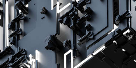 glowing dark futuristic technology science innovation surface geometric object 3d render...