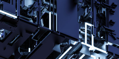 dark black laser light cube geometric shape surface 3d render illustrationの写真素材