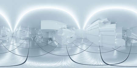 360 degree full panorama environment map of bright futuristic studio laboratory empty hall. 3d...