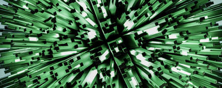 abstract geometric cube object visualization with green lighting and randomized pattern 3d render illustrationの写真素材