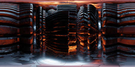 360 degree full panorama environment map of abstract dark futuristic tower building interior with...