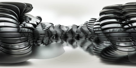 360 degree full panorama environment map of futuristic abstract black round wall exterior. 3d render...
