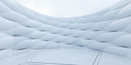 bright white metallic walls abstract environment with sky 3d render illustrationの写真素材