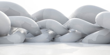 bright white metallic walls abstract environment with sky. 3d render illustrationの写真素材
