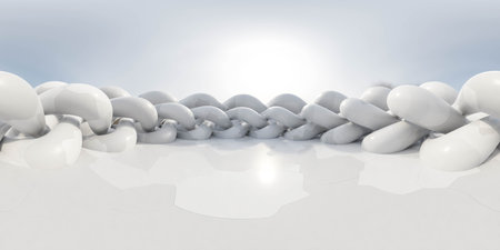 360 degree full panorama environment map of bright white metallic walls abstract environment with sky 3d render illustration hdri hdr vr virtual realityの写真素材