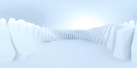 abstract white background with white cubic wall 3d render illustration 360 degree full panorama environment mapの写真素材