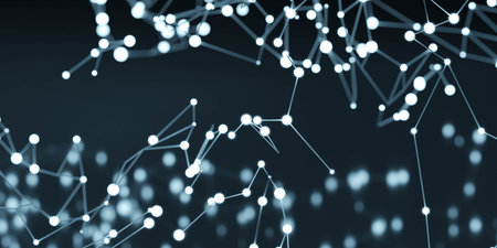 A mesmerizing network of blue and white dots in a 3D rendered illustration 3d render illustrationの写真素材