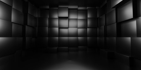 A Moody Composition: A Black and White Snapshot of a Mysterious, Dimly Lit Room 3d render illustrationの写真素材