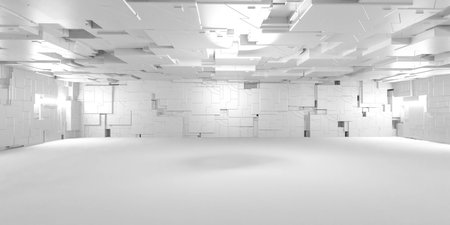 A Spacious Empty Room with Clean and Bright White Walls and Ceilings 3d render illustrationの写真素材