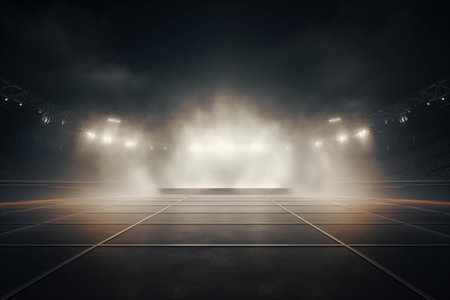 Tennis Court Illuminated by Bright Lights Generative AI. Created with generative AI technologyの素材