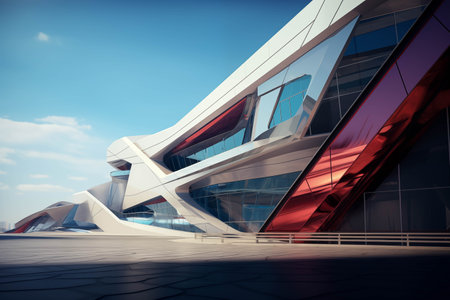A Striking Red and White Building with Captivating Geometric Patterns Generative AI. Created With Generative AI Technologyの素材